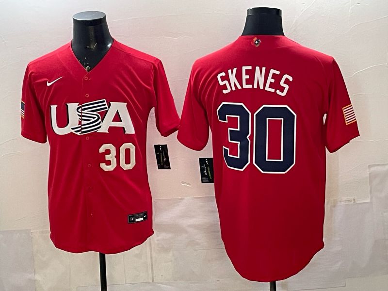 Men 2026 World Cub USA #30 Skenes Red Nike MLB Jersey style 005